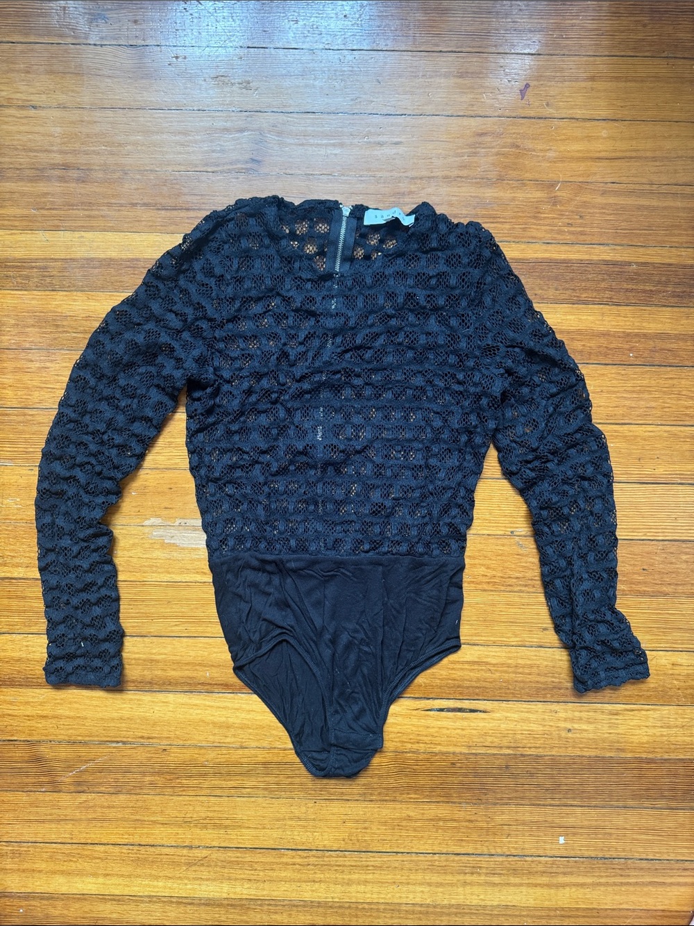 Women's Black Lace Long-Sleeve Bodysuit